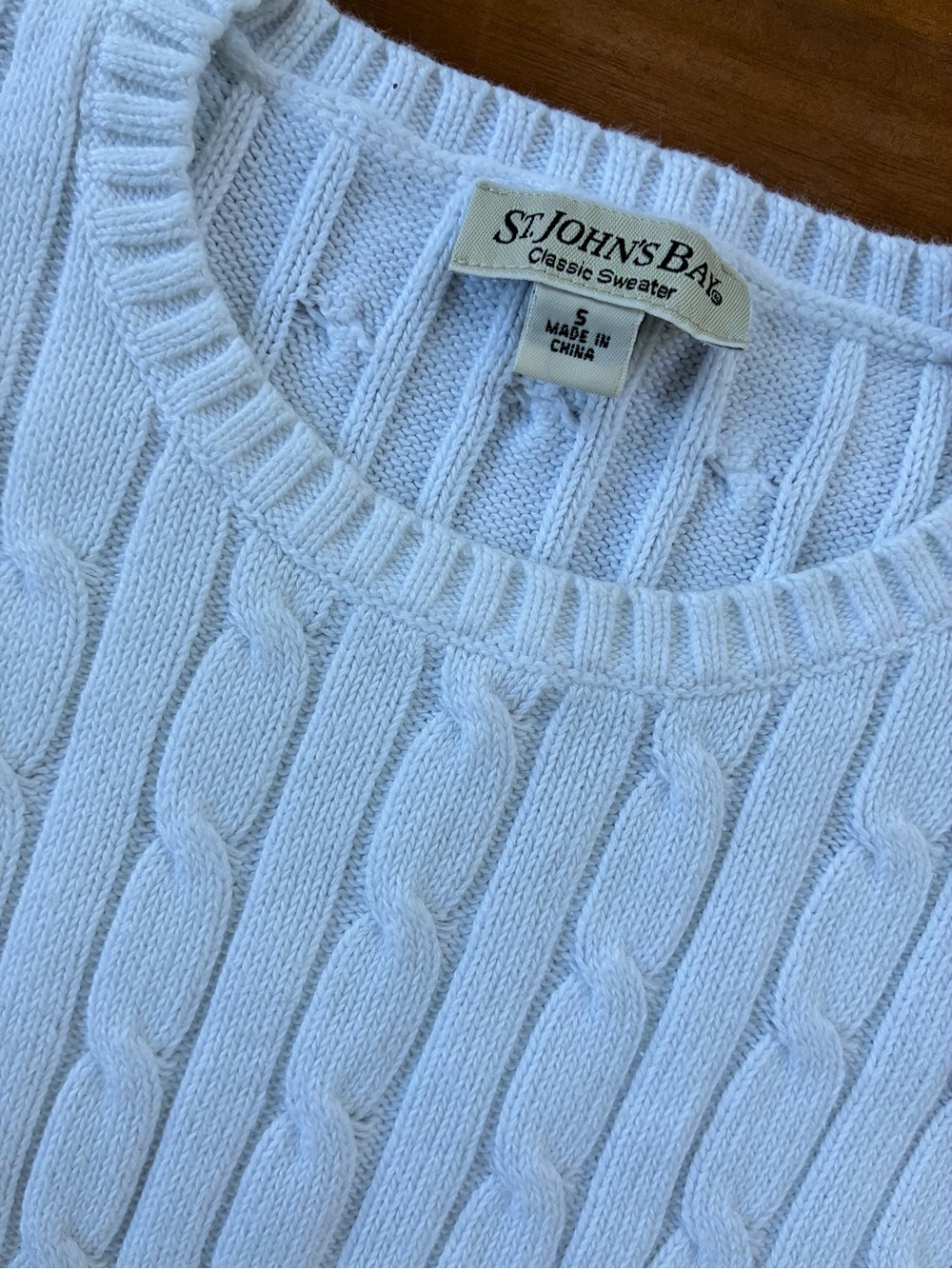 St. John's Bay Women's White Cable Crewneck Sweater